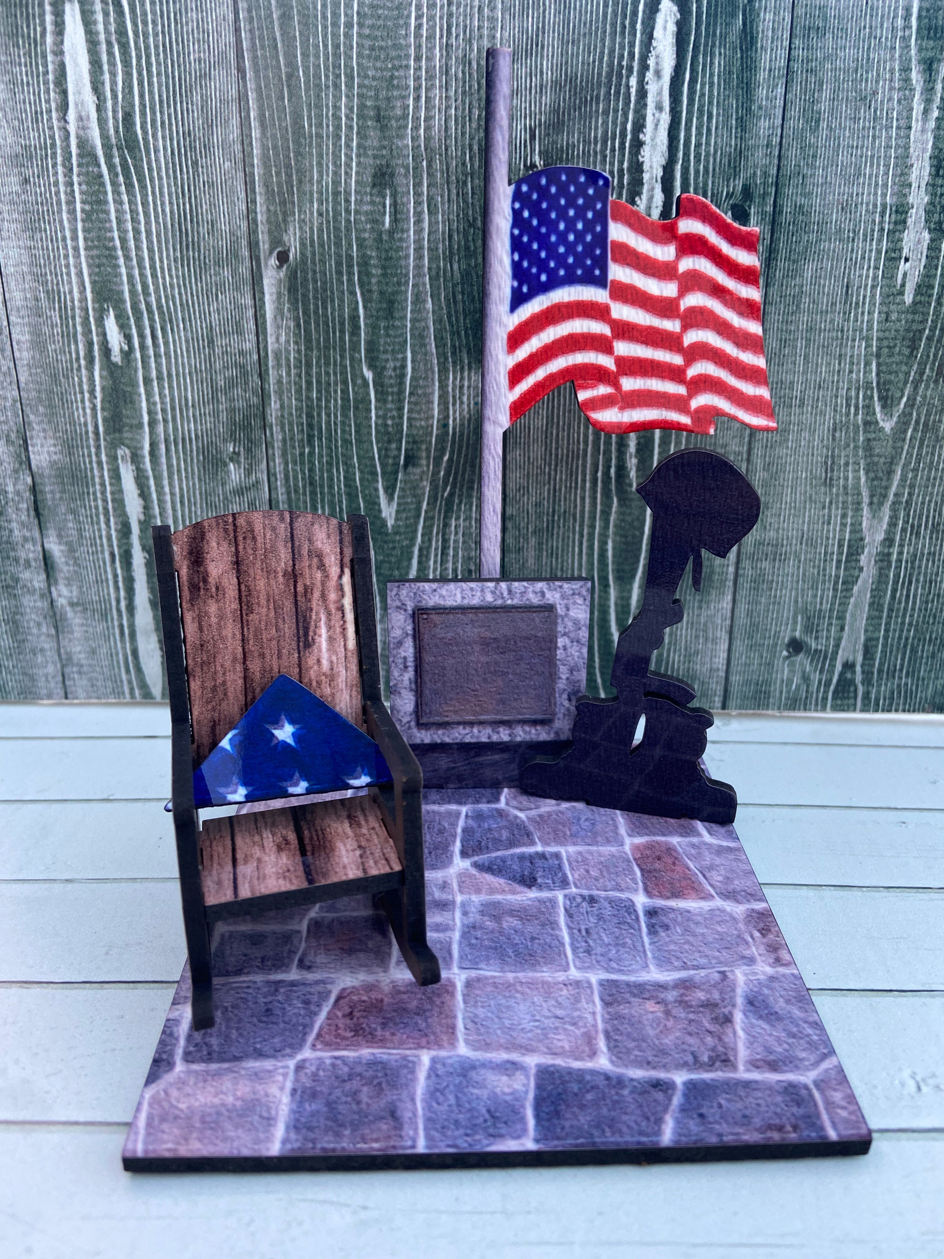 Veterans Memorial with rocking chair